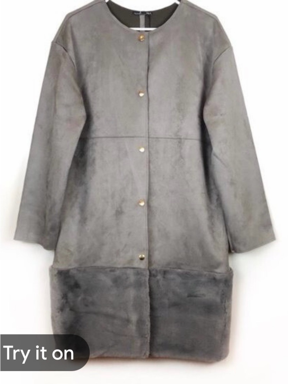 Zara Gray Faux Suede Longline Jacket with Faux Fur Trim Size 8 great condition